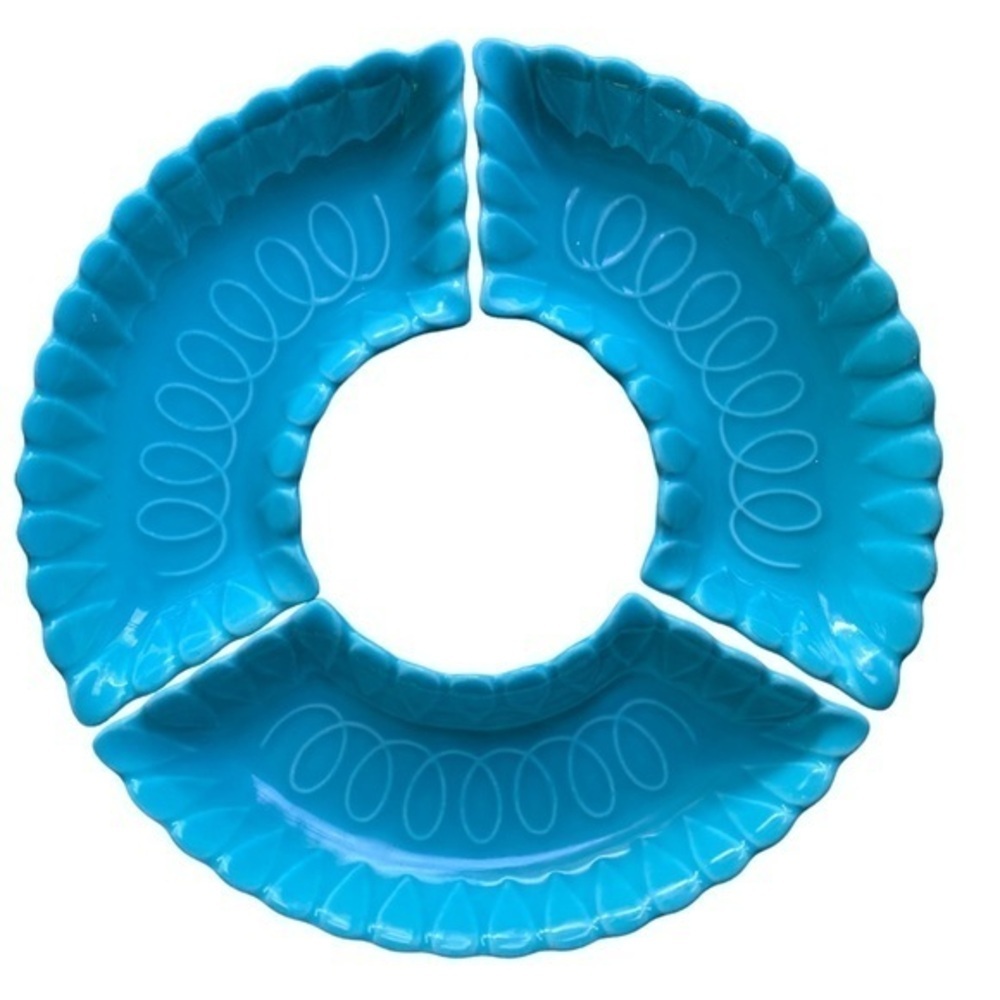 Vintage California Pottery Set 3 Piece Turquoise Ceramic Serving Dishes Signed